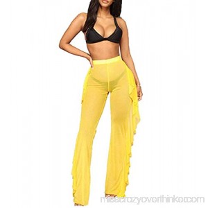 Tianve Women's Perspective Sheer Mesh Ruffle Pants Swimsuit Bikini Bottom Cover up Yellow B07GPHCF88